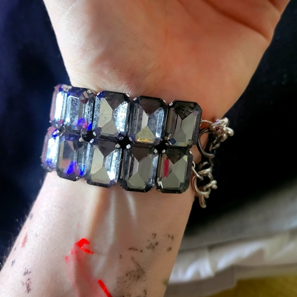 Bracelet, black and silver chain with rectangular jewels - Picture 2 of 2